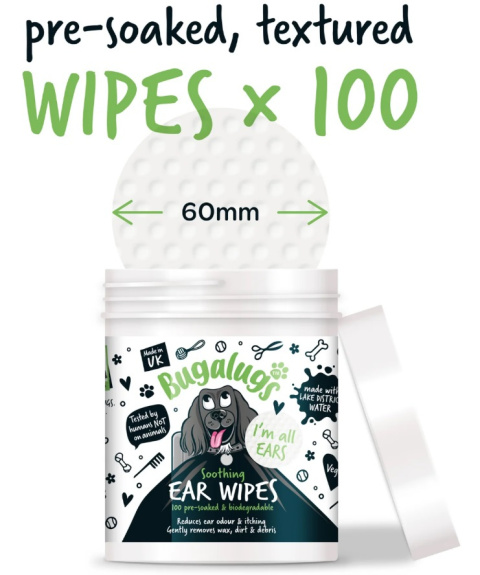 Bugalugs Soothing Ear Wipes 100szt. - biodegradowalne waciki do czyszczenia uszu psa Bugalugs Soothing Ear Wipes 100szt. - biodegradowalne waciki do czyszczenia uszu psa