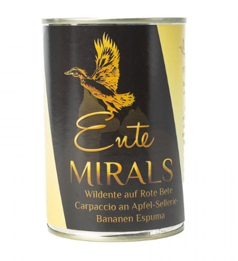 MIRALS Wildente – Kaczka z wolnego wybiegu na carpaccio z buraków z pianką jabłkowo-selerowo-bananową 400g MIRALS Wildente – Kaczka z wolnego wybiegu na carpaccio z buraków z pianką jabłkowo-selerowo-bananową 400g