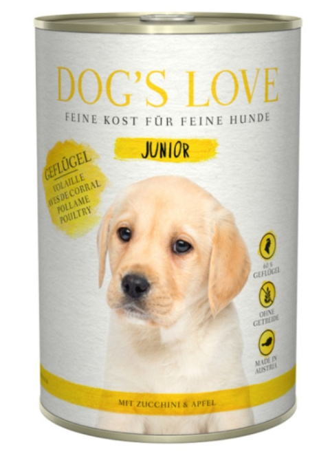 DOG’S LOVE Junior - drób z cukinią i jabłkami dla szczeniąt (400g)