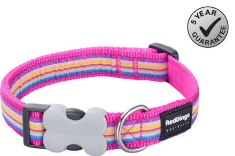 Red Dingo Design Horizontal Stripes Hot Pink rozmiar S - kolorowa obroża dla psa Red Dingo Design Horizontal Stripes Hot Pink rozmiar S - kolorowa obroża dla psa