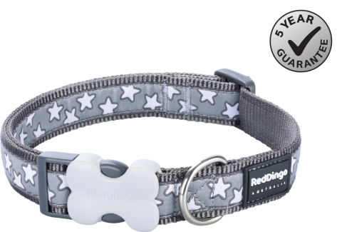 Red Dingo Design Stars White on Cool Grey rozmiar M - kolorowa obroża dla psa Red Dingo Design Stars White on Cool Grey rozmiar M - kolorowa obroża dla psa