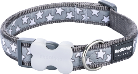 Red Dingo Design Stars White on Cool Grey rozmiar M - kolorowa obroża dla psa Red Dingo Design Stars White on Cool Grey rozmiar M - kolorowa obroża dla psa