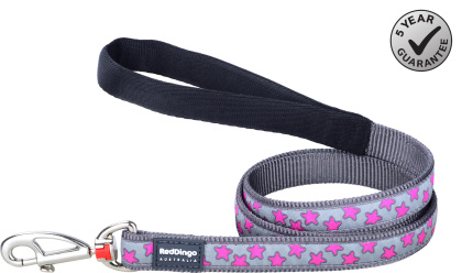 Red Dingo Fixed Lead Design Hot Pink Stars rozmiar M - klasyczna smycz o długości 1,2m