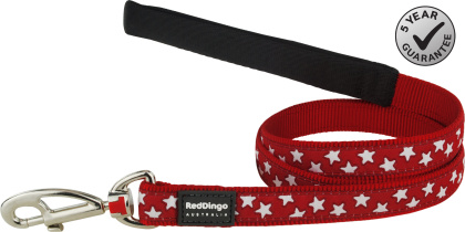 Red Dingo Fixed Lead Design Stars White on Red rozmiar M - klasyczna smycz o długości 1,2m