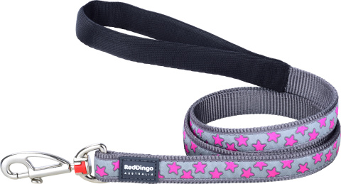 Red Dingo Fixed Lead Design Hot Pink Stars rozmiar L - klasyczna smycz o długości 1,2m