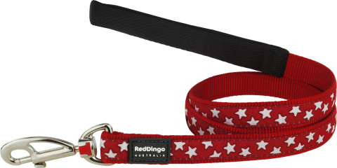 Red Dingo Fixed Lead Design Stars White on Red rozmiar L - klasyczna smycz o długości 1,2m Red Dingo Fixed Lead Design Stars White on Red rozmiar L - klasyczna smycz o długości 1,2m