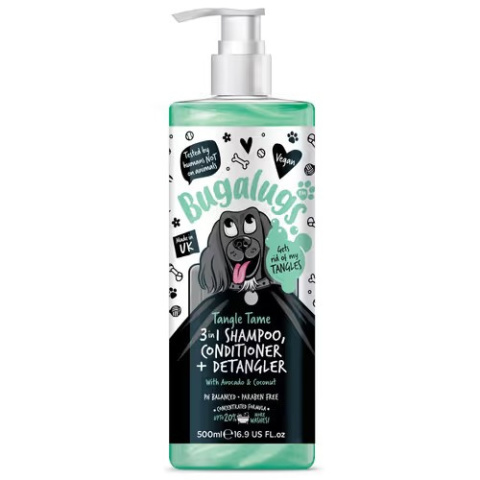 Bugalugs Tame 3in1 - szampon z odżywką i rozkołtuniacz, o zapachu awokado i kokosa - 500ml