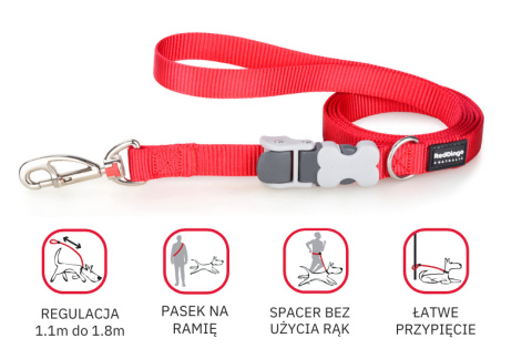 Red Dingo SuperLead Reflective Bones Red rozmiar M - odblaskowa regulowana smycz 1,1 m - 1,8 m Red Dingo SuperLead Reflective Bones Red rozmiar M - odblaskowa regulowana smycz 1,1 m - 1,8 m