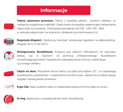 Red Dingo SuperLead Reflective Bones Red rozmiar M - odblaskowa regulowana smycz 1,1 m - 1,8 m Red Dingo SuperLead Reflective Bones Red rozmiar M - odblaskowa regulowana smycz 1,1 m - 1,8 m