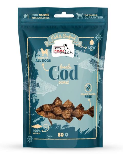 Syta Micha Fish & Seafood Przysmaki z dorsza dla psa 80g Syta Micha Fish & Seafood Przysmaki z dorsza dla psa 80g