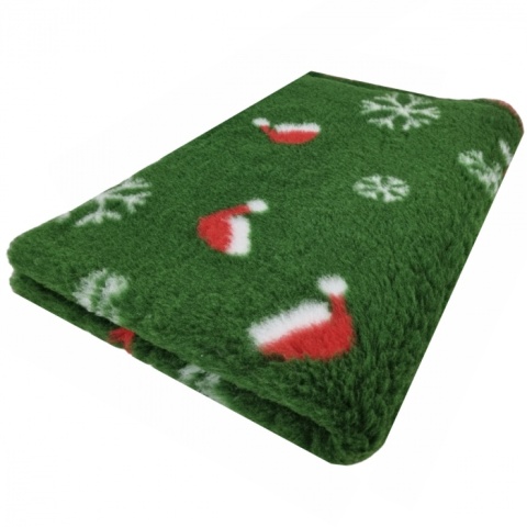 Drybed 150x100 - antypoślizgowy zielony w mokołajowe czapki