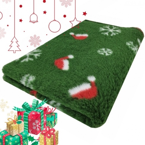 Drybed 150x100 - antypoślizgowy zielony w mokołajowe czapki