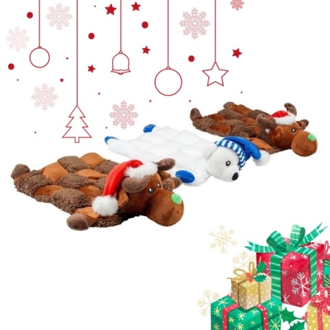 Duvo+ Zabawka Pluszowa dla Psa z piszczałkami – Renifer w czapce mikołaja, 32 cm