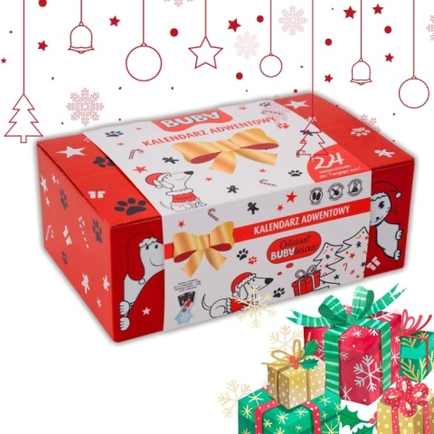 Kalendarz adwentowy dla psa PREMIUM – 22 przysmaki + gryzak + zabawka