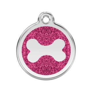 ID Tag z grawerem Bone Glitter Hot Pink