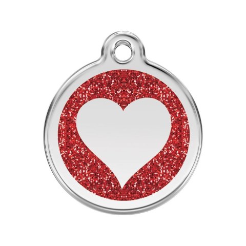 ID Tag z grawerem Heart Glitter - czerwony