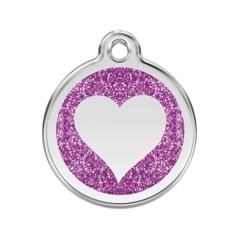 ID Tag z grawerem Heart Glitter - fioletowy