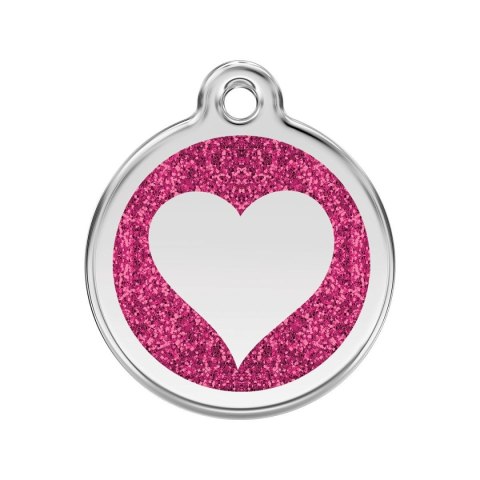 ID Tag z grawerem Heart Glitter - hot pink