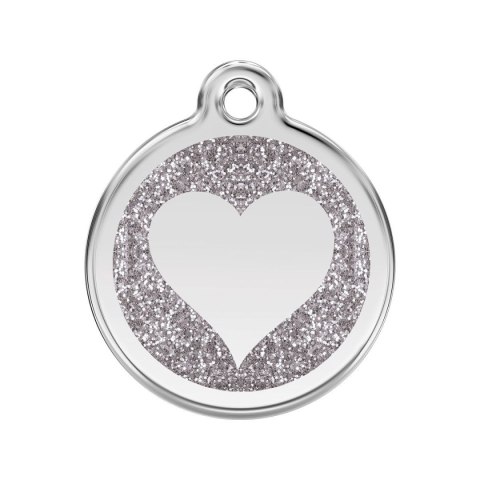 ID Tag z grawerem Heart Glitter - srebrny