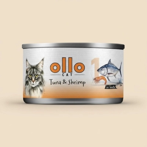 Ollo Cat - nr 1 Tuńczyk i Krewetki 70g - Karma mokra dla kota w bulionie