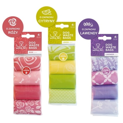 HIPPIE PET Woreczki na odchody, 4x15 szt., zapach lawendowy