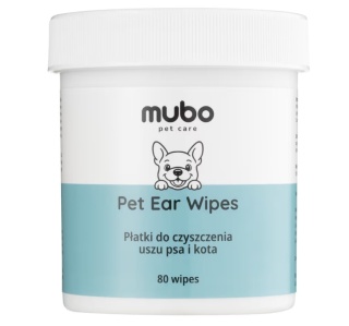 Mubo Pet Ear Wipes 80szt. - jednorazowe płatki do uszu psa i kota, nasączone płynem czyszczącym