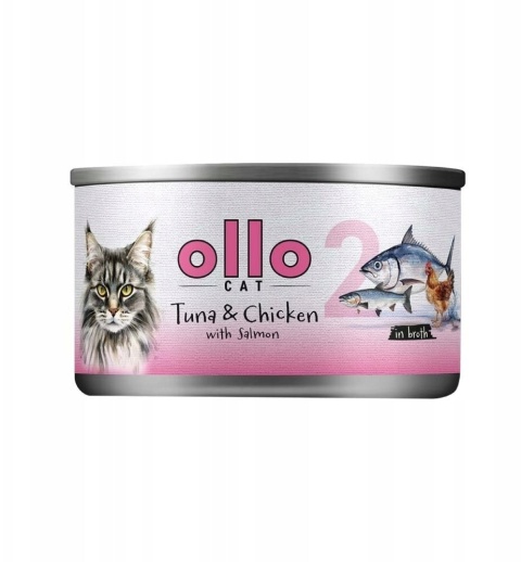 Ollo Cat nr 2 - Tuńczyk Kurczak Łosoś 70 g Karma mokra dla kota w bulionie