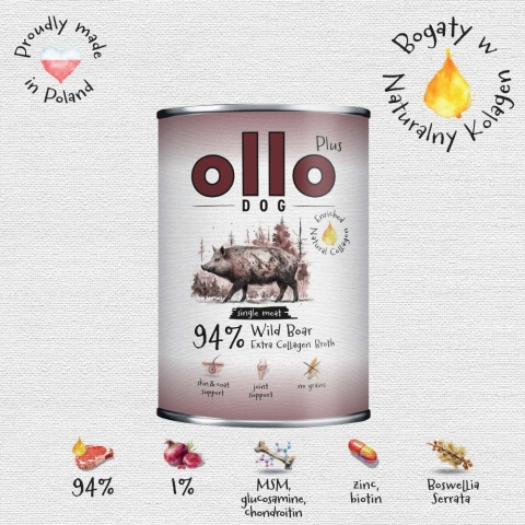 Ollo Plus Kolagen Dzik 800g- Karma mokra dla psa