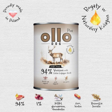 Ollo Plus Kolagen Jeleń 400g - Karma mokra dla psa