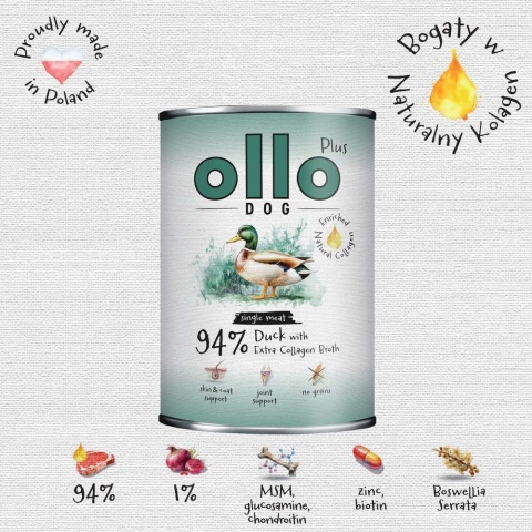 Ollo Plus Kolagen Kaczka 800g- Karma mokra dla psa