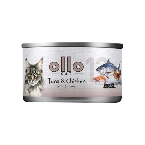 Ollo Cat - nr 12 Tuńczyk i Kurczak z Krewetkami w galaretce Karma mokra dla kota w bulionie