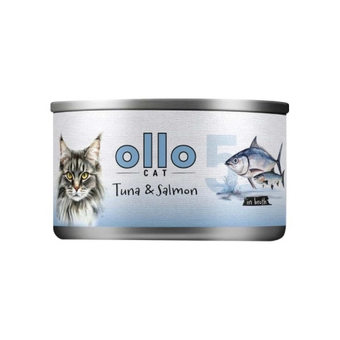 Ollo Cat nr 5 - Tuńczyk Łosoś 70 g Karma mokra dla kota w bulionie