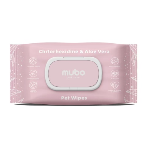 Mubo Chlorhexidine & Aloe Vera Pet Wipes 100szt. - chusteczki z chlorheksydyną i aloesem dla psa i kota, 15x30cm