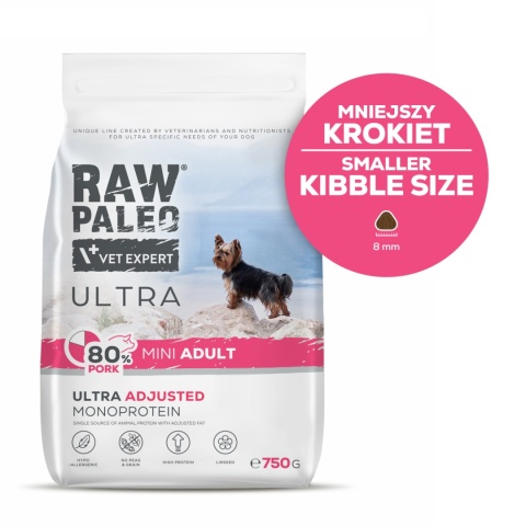 RAW PALEO ULTRA PORK ADULT MINI 750 g- sucha karma z wieprzowiną dla psów dorosłych ras małych